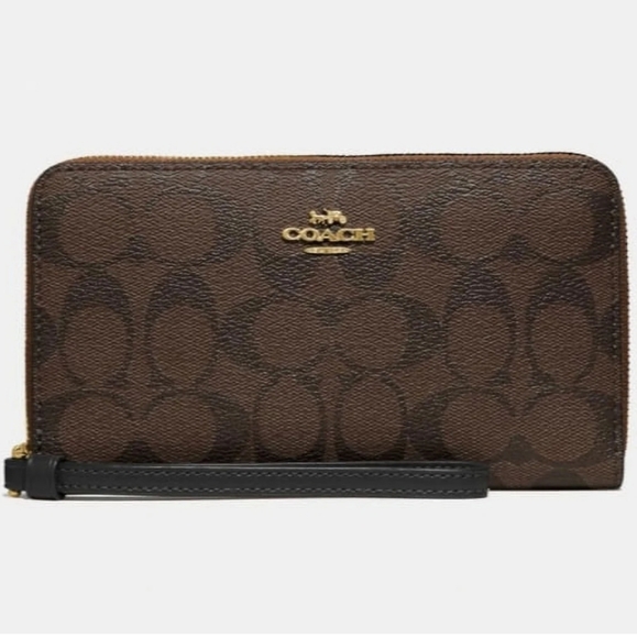 Coach Signature Brown Large Phone Wallet In Signature Canvas - Picture 15 of 15